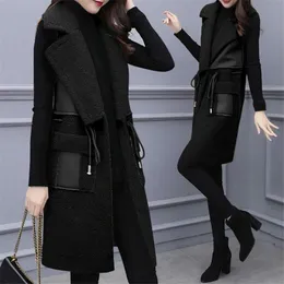 Kvinnors västar Autumn Winter Leather Coat Long Lambwool Sleeveless Waistcoat Fashion Slim Female Jacket 5xl W2360 221123