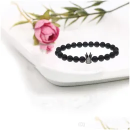 Beaded Matte Black Agate Crown Stone Beaded Armband Unisex Par Fashion Jewelry Decoration Gift Delivery Armband DHAL8