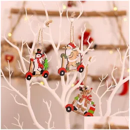 Christmas Decorations Christmas Decorations 9Pcs/Box Car Wooden Pendants Xmas Tree Hanging Ornaments For Home Noel Navidad Decor Kid Dhd1T