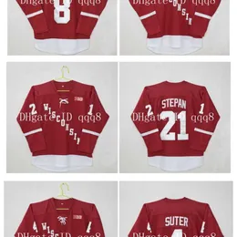 College Hockey는 위스콘신 매디슨 유니폼 라이언 가수 Joe Pavelski Derek Stepan Red Stitching Custom Hockey Jerseys