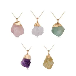 Pendant Necklaces Natural Crystal Pendant Necklace Stone Gemstone Gold Plated Healing Irregar Handmade Jewelry For Women Drop Delive Dhlot