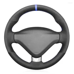 Steering Wheel Covers Black Faux Suede Blue Marker Hand-stitched Soft Car Cover For 207 CC 2012 2013 2014