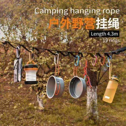 Utomhusf￶rs￶rjning t￤lt f￶rvaring h￤ngande rep camping kl￤dstreck rem 19 ringar