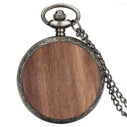 Pocket Uhren minimalistische runde Holz dekorative Quarz Uhr Watch Grey Schwarzer Retro -Anh￤nger Halskette Arabische Ziffern Zifferblatt