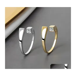 Band Rings Korean Delicate Square Cubic Zircon Ring For Women Girls Micro Paved Open Adjustable Rings Fashion Jewelry Gifts Drop Deli Dhzya