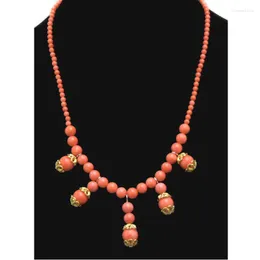 قلادة قلادة Qingmos 4-10 مم جولة قلادة مرجانية طبيعية وردية اللون للنساء مع مجوهرات 4 مم 17 "المخاخرين NEC5892
