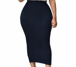 юбки Bigsweety Mid Calf Casual юбка высокая талия для женской офисная леди с твердыми черными серо -зелеными макси -юбками W0DR3047005