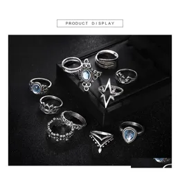 Cluster Rings Knuckle Ring Set Sier Retro Diamond Gravering Starry Gemstone 11 Piece Boho kan ￶verlagras kvinnlig droppleverans Je Dhxwl