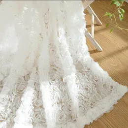 カーテン韓国のクリエイティブホワイトレース3Dローズカーテン結婚リビングルームのためのボイルカスタムウィンドウ画面