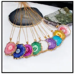 Hänge halsband grossist 6 st/parti natursten kristall solros elektropläterad fälghalsband Kvinnor handgjorda smycken