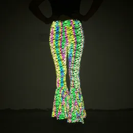 Women's Pants Sexy Stage Dazzling Reflective Flare Trousers Women Fashion Slim High Waist Wide Leg Pants