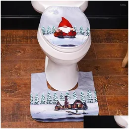 Toilet Seat Covers Toilet Seat Ers 2Pcs Christmas Santa Gnome Nonwoven Fabric Bathroom Er Pad Mat Xmas Decoration Accessory Drop Del Dh4Wq