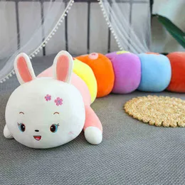 1Pc 80140Cm Bunte Raupe Geformte Plüsch Kinder Weiche Plüsch Kaninchen Kuschel Kissen Weiche Hase Puppe Mädchen Spielzeug Kissen nettes Geschenk J220729