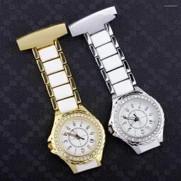 Taschenuhren Luxus Kristall Gold Silber FOB Uhr Analog Clip-on Hängende Brosche Elegante Damen Quarz Mode