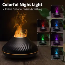 Luftbefeuchter mit vulkanischer Flamme, Aroma-Diffusor, Lampe für ätherische Öle, 130 ml, tragbarer USB-Luftbefeuchter mit farbigem Nachtlicht, Duft für Zuhause