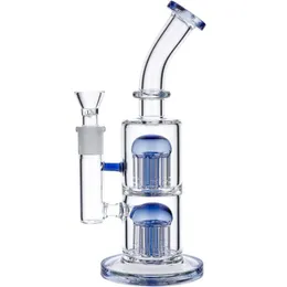 Narghilè Bong in vetro blu da 12 pollici con doppio braccio Perc Oil Dab Rig Shisha Pipe da fumo