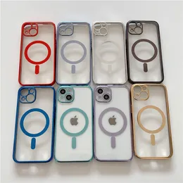 الحالات الشفافة Magsafe لـ Apple iPhone 14 Pro Max Plus 13 12 Mini 7 8 XS Plated Magnetic Phone Cover 11 Color