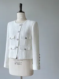 2023 Spring White Solid Kolor panel Tweed Kurtka Długie rękaw okrągła szyja podwójna kieszenie na pojedyncze kurtki Krótka warstwa marki A2N246242