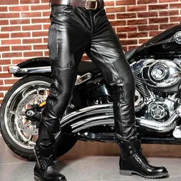 Erkek pantolon tarzı Koreli Erkekler Gerçek Deri İnek Erkek İnce Motosiklet Bisikletçisi Pantalon Homme Rüzgar Geçirmez Yüksek Kalite Artı Boyut