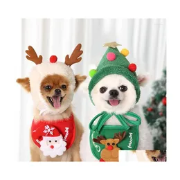 Dog Apparel Dog Apparel Christmas Hat Pet Cap Scarf Bibs Santa Elk Cute Cosplay Costume Outfit For Small Medium Doggy Cats Headgear Dhyhy