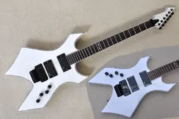 Guitarra elétrica branca com canhota de canhota personalizada com fábrica com hardware preto colorido ativo captadores hh rosewood arretboard