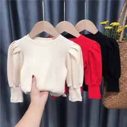 Cardigan Baby Toddler Teenage Girls Sweaters Tops Spring Autumn Long Puff Sleeve Sticked Kids tröja för flicka barnkläder 221125