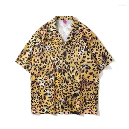 Camisas casuais masculinas estampas de leopardo chiques camisa punk masculino hip hop de manga curta de verão elegante vestido havaiano de roupas femininas para adolescentes Camicia