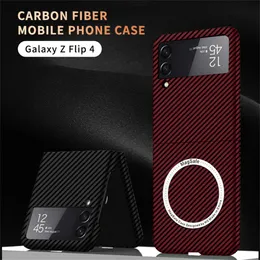 För Samsung Z Flip 4 Fall Business Carbon Fiber Magnetic Magsafe Telefonfodral för Galaxy Z Flip 3 4 5G Hard PC Back Cover