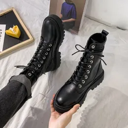 Boots Rimocy White Black Pu Leather Canal Women Autumn Winter Round Toe Lace Up Shoes Woman Fashion Motorcycle Platform Botas 221124