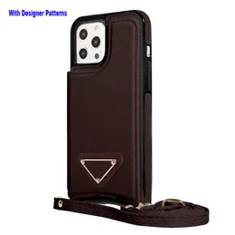 Triangular metal nameplate Wallet Cases for Designer iPhone 14 Pro Max 13 12 11 8 Women Luxury Leather Classic Pattern Protective with Credit Card Holder Slot Lanyard