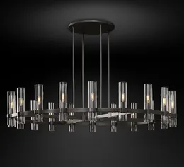 E14 LED 현대식 샹들리에 구리 유리 블랙 골드 라운드 스트레이트 샹들리에 조명 조명기 광선 서스펜션 조명기구