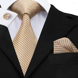 Bow Ties Classic Mens 2022 Orange Khaki Stripes Tie Hanky Cufflinks Set Selling For Handsome Business Mens' Gift C-688