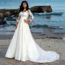 Beach White A-Line Wedding Dresses Bridal Gowns Long Sleeve Lace Appliques Classic Country Vestido De Novia 2023