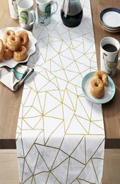 Fowecelt Boho Country Wedding Decoration Table Runner Modern Geometricinspired White and Gold Luxury Home Dining Party Decor 2204