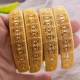 Bangle 4st 24K Etiopian Arabia Gold Color Cuff Bangles for Women Girl Dubai African Wedding Bangls Armband Party Bridal Gift