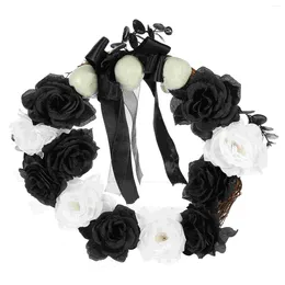Dekoracyjne kwiaty dekoracje wieńca wiszące kwiatoutdoor impreza wisiorek duch biały girland czarna powieść róża róża