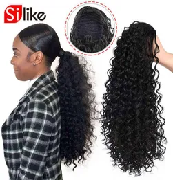 Silike Kinky Curly Drawstring Ponytail 24 inch Afro Drawstring PonyTail Clips in Hair Extensions 150g Synthetic Hair Bun 220208