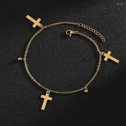 Anklets 1Pc Gold Color Stainless Steel For Women Cross Charm Ankle Bracelet Foot Chains DIY Chain Accessories Allergy Free