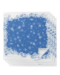 Tovagliolo da tavola Pupazzo di neve Albero di Natale Alce Fiocco di neve Tovaglioli blu Set Festival Home Wedding Party Dinner Cloth