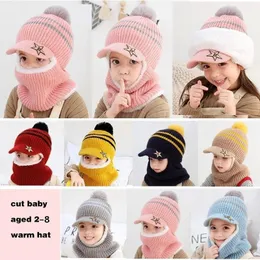 Kinder-Strickmützen, Party-Geschenk-Maske, Ohrenschützer-Schal, integrierte Strickmütze, Herbst-Winter-Plüsch-Kappe aus verdicktem Wollgarn, T9I002175