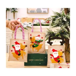 Decorazioni natalizie Decorazioni natalizie Merry Stripe Tote Bag Cartone animato Babbo Natale Pupazzo di neve Regalo Decorazioni per caramelle per bambini per la casa Xm Dhvqi