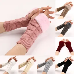 Autumn Winter Plaid Students Write Keep Warm Korean Knitting Lady Fingerless Protection Hand Gloves Women Guantes