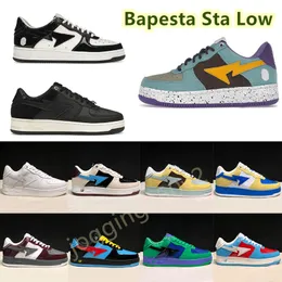 Wiht BoxFashion Mens Casual Shoes Designer Bapesta Sta Low Patent Leather Black White Blue White Teal Brown Yellow Suede Sneakers Luxury Womens Trainers
