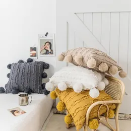 Cuscino alla moda in cotone e lino jacquard piccolo peluche intorno alla palla copridivano artigianale casa decorazione della camera da letto federa