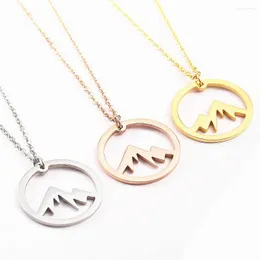 Pendant Necklaces Stainless Steel Round Shape Statement Necklace Rose Gold Color Hollow Snow Mountain Woman Party Gift