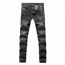 Herren-Designer-Jeans im Used-Look, zerrissen, Biker-Slim-Fit, Motorrad-Biker-Denim für Herrenmode, schwarze Hosen für Herren, yf04
