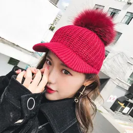 Ball Caps Mingjiebihuo Korean Version Of The Large Wool Knit Cap Autumn And Winter Warm Raccoon Hair Curved Skull Baseball Hat