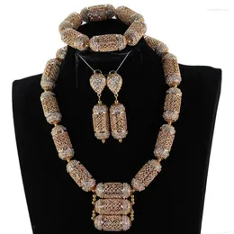 Orecchini di collana set di lussuoso strass oro matrimonio africano perle africano gioielli a pendente per festa di compleanno da sposa regalo WE215