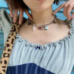 Choker 2022 Korea Punk Vintage Butterfly Musical Note Clavicle Chain Necklace For Women Love Heart Temperament Y2K Pendant Neckor