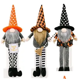 Sonstige festliche Partyzubehör von Halloween Long Bein Rudolph Dolls Dekoration Party Besen Gesichtliche Whiskers Dekoration Plüsch Gnomes Puppe DHR87